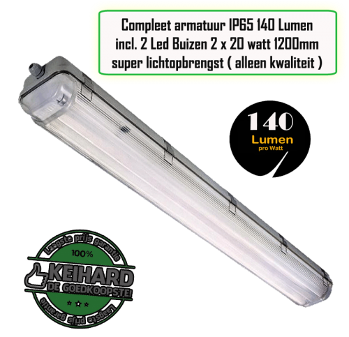 LED TL ARMATUUR IP65 140LM 1.2M INCL 2 Buizen - 7771-sll-tl-arm-2 x t8-140