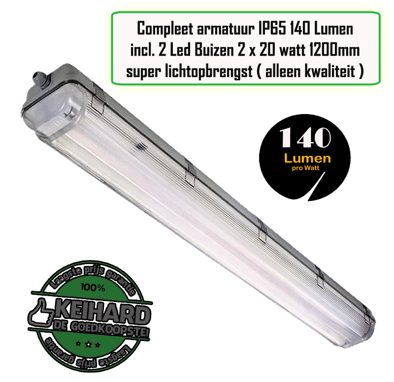 Tegenstander mengen Betrouwbaar LED TL ARMATUUR IP65 140LM 1.2M INCL 2 Buizen | winkelverlichting040