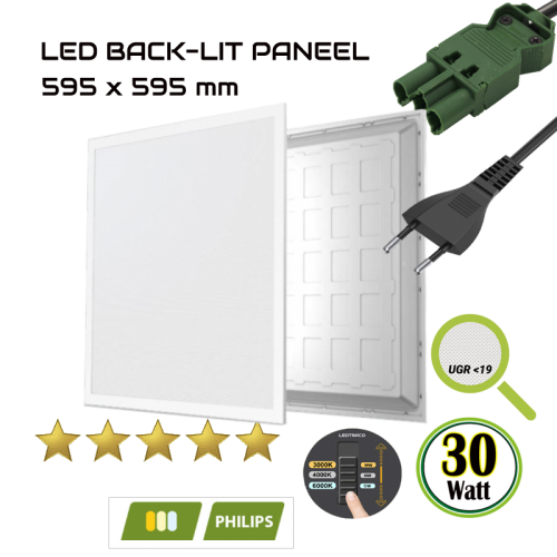 BACK-LIT LED PANEEL | EUROPA | 60X60CM | 30W | PHILIPS DRIVER | CCT-SWITCH | MET EUROSNOER - 5170-back-lit 30w cct