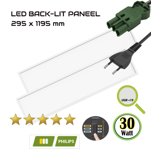 BACK-LIT LED PANEEL | EUROPA | 120X30CM | 30W | PHILIPS DRIVER | CCT-SWITCH | MET EUROSNOER - 5171-driver dimbaar 300ma 12 watt