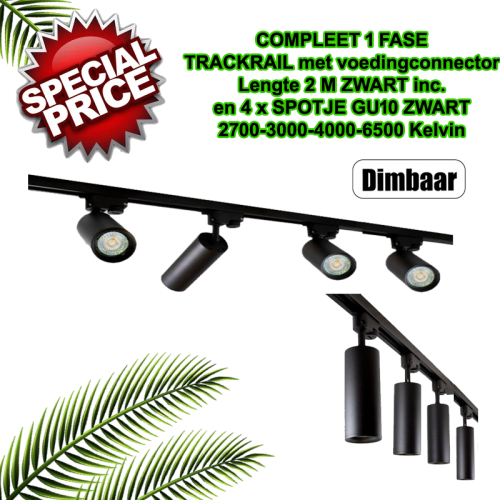 AANBIEDING COMPLETE SET-2 METER 1 FASE RAIL MET 4 SPOTS - 7452-2meter-4 spots gu10