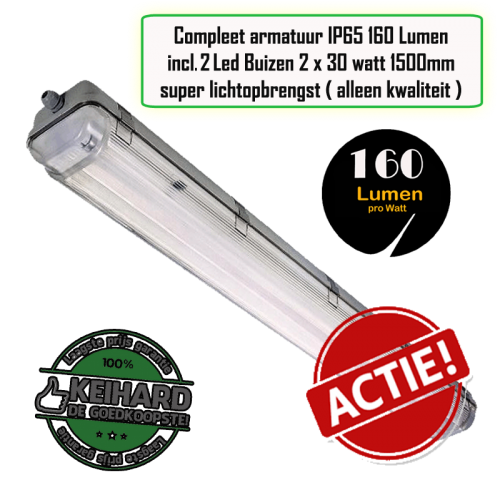 Led TL Armatuur Waterproof 60 watt 1.5m incl 2 Buizen Premium - 7784-sll-t8-30w-160lm premium