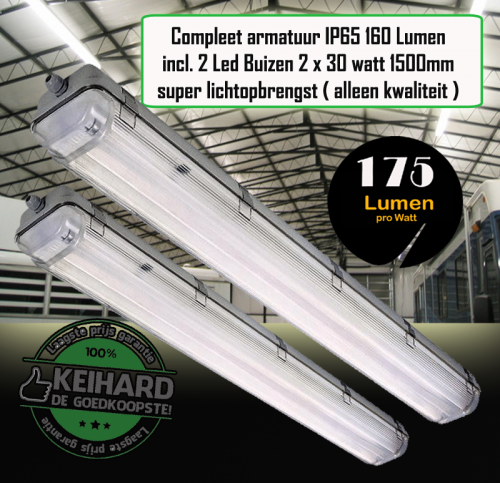 Led TL Armatuur Waterproof 60W 1.5M 2 Buizen-175M - 7770-sll-tl-tri-2 x t8-60w-175lm