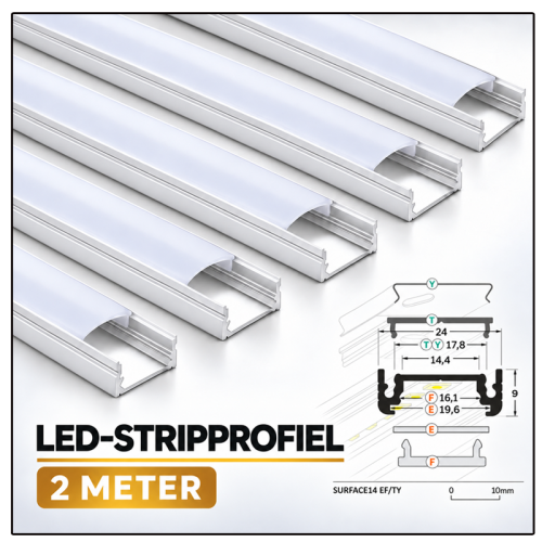 PROFIELSURFACE 14MM 2 Meter ZILVER - 8291-sll-strip-alu-2 meter wit