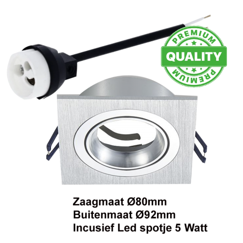Led Spotlight 5 Watt GU10- zilver Vierkant - 5554-sll-led-spot vierkant Ø80mm