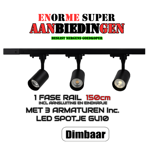 AANBIEDING COMPLETE SET-1 FASE RAIL MET 3 SPOTS - 8651-aanbieding 54x100mm 1.5m 