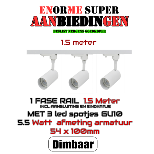 AANBIEDING COMPLETE SET-1 FASE RAIL MET 3 SPOTS - 8651-aanbieding 54x100mm 1.5m 