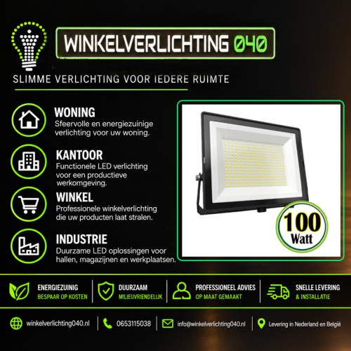 LED Ultradunne Schijnwerper Zwart 100W - 7058-bouw 100w-ip65