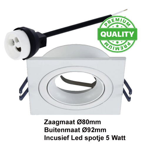 LED SPOTLIGHT 5 WATT GU10- wit VIERKANT - 5562-sll-led spot vierkant wit Ø80mm
