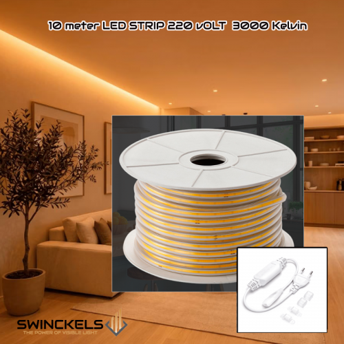 LED Strip  10 Meter  Dimbaar  800Lm 220V  3000K  - 8127b- led cob strip 220v ip65 10m