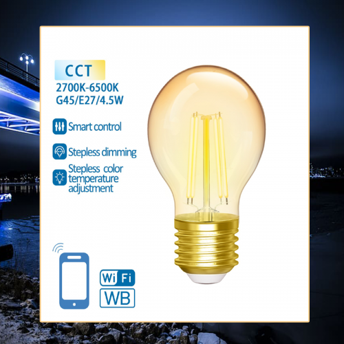 LED LAMPEN SMART 4.5W-E27-filement CCT-WIFI - 6556-filement  d45*h81,5mm