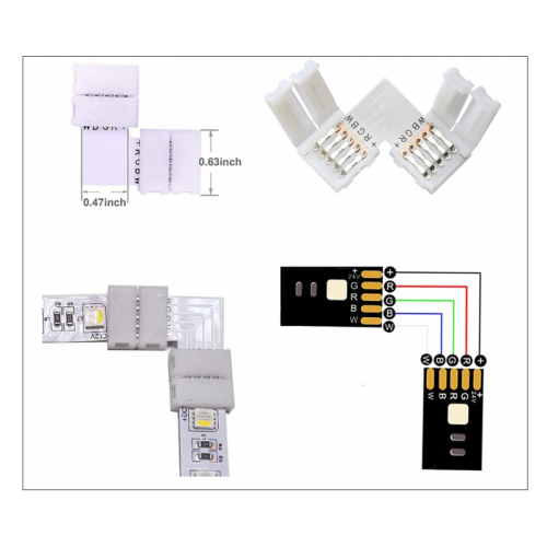 8350-led strip hoek connector rgbw 5pin 