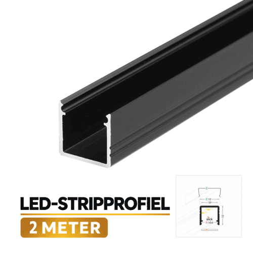 LED Aluminium Profile 2.0 meter 10mm INBOUW - 8296-profile zwart 2mt 10mm opbouw