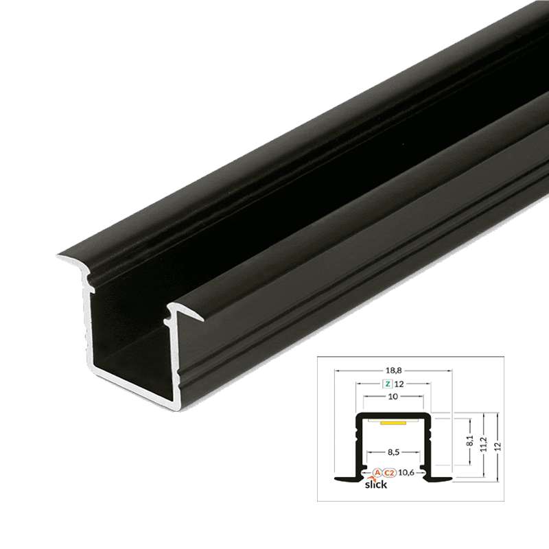 LED Aluminium Strip 2.0 meter 10mm INBOUW - 8295-profile 10mm inbouw zwart