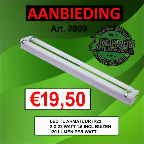 Led TL Armatuur T8 Compleet 1500mm 120 Lumen, dubbel - 7809-led bak ip22 met 2 buizen t8