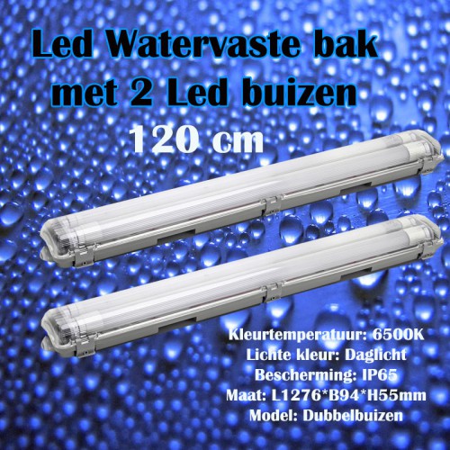 LED BAK 120 cm WATERPROOF met 2 LED Buizen   - 9974-wp jeffrey 120cm