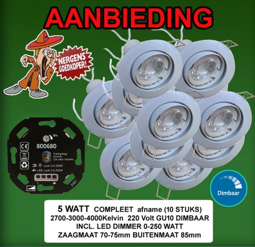 Led Inbouw Spotje 5 Watt GU10 AANBIEDIING  - 9980-led spotje aanbieding 