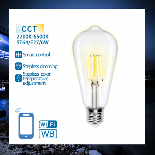 LED LAMPEN SMART 6W-E27-EDISON-CCT-WIFI CLEAR - 6558-filement d64*h138mm