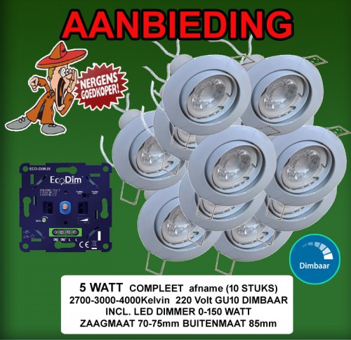 Led Inbouw Spotje 5 Watt GU10 AANBIEDIING  - 9981-aanbieding led spotje compleet 