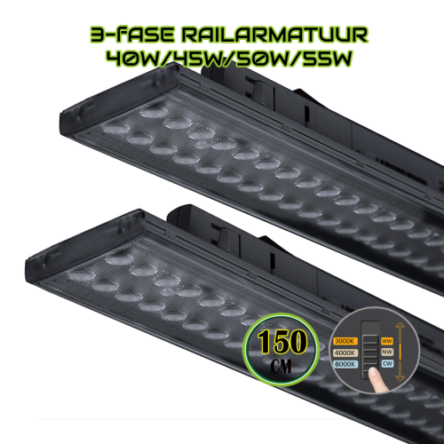 3-FASE RAILARMATUUR | TARVOS | 150CM | ZWART | CCT SWITCH - 7483-trackrailarmatur 150cm
