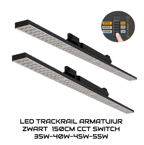 3-FASE RAILARMATUUR | TARVOS | 150CM | ZWART | CCT SWITCH - 7483-trackrailarmatur 150cm