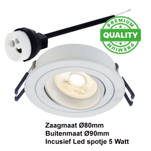 LED ARMATUUR  ROND MET SPOTJE 5WATT Ø80-Ø90 - 5561-led spotje 80mm