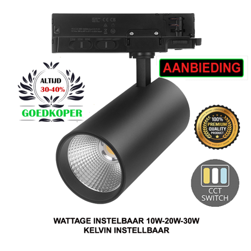 3-FASE RAILSPOT | ROSALIN | 10W-20W-30W | ZWART | DIMBAAR | CCT - 7517-rosalin | 10w-20w-30w 