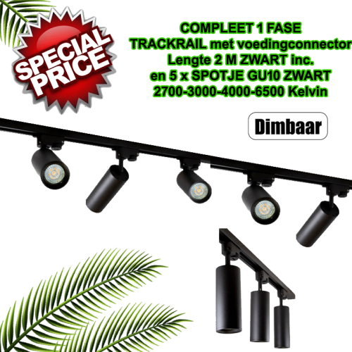 AANBIEDING COMPLETE SET-2 METER 1 FASE RAIL MET 5 SPOTS - 7453-arm-rail 1fase -2m met 5 spotjes