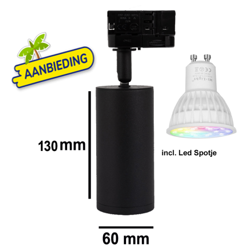 LED Tracklight 3 Fase GU10 60x110mm Mi-Light RGB - 6996-track gu10 milight rgb-cct