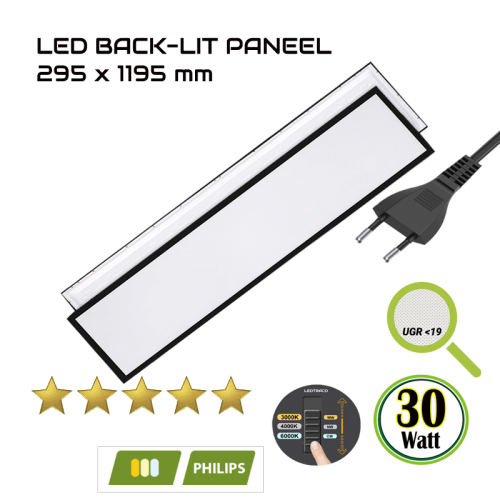 BACK-LIT LED PANEEL | ZWART | 120X30CM | 30W | CCT-EURO - 5174- led back-lit zwarte rand 30w cct