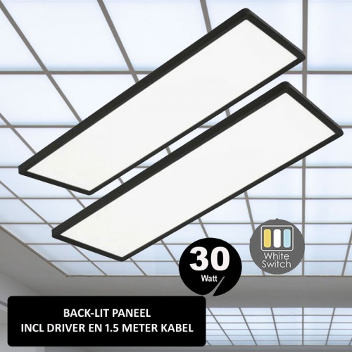 Led Panel 30 Watt 295 x 1195 mm Zwarte Rand CCT - 6171- led back-lit zwarte rand