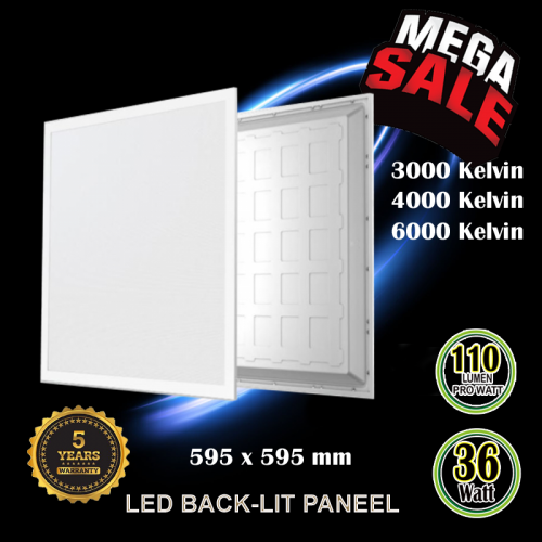LED PANEL BACKLIGHT 36WATT 595 X 595MM - 6175-led back-lit paneel 36w  110lm