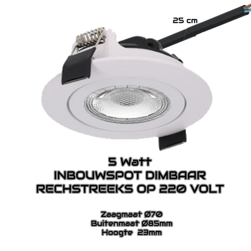  ​LEDTRACO Inbouwspot wit 5W DIM 220Volt - 5570-led inbouwspot-5w-dim 220v