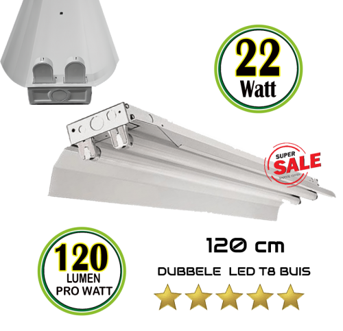 LED BUIS T8 REFLECTOR MET ARMATUUR 120CM-2x22 watt - 7798- armatuur 120cm-2x22 watt