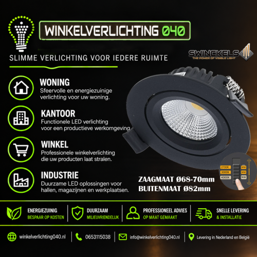 LED-INBOUWSPOT 4/6W-DIM CCT ZWART - 8272-led-inbouwspot 6w-dim cct
