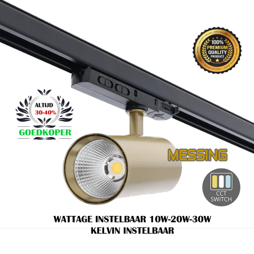 3-FASE RAILSPOT | ROSALIN | 10W-20W-30W | MESSING | DIMBAAR | CCT - 7518-10-20-30w messing cct