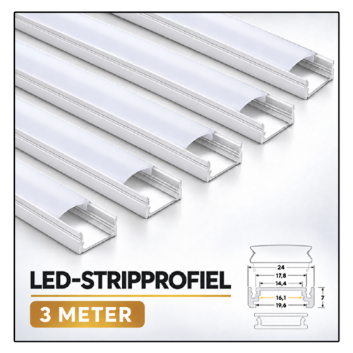 LED Profiel Opbouw 17.6x7mm 3 Meter LED-strips - 8301-led profile 3 meter opbouw