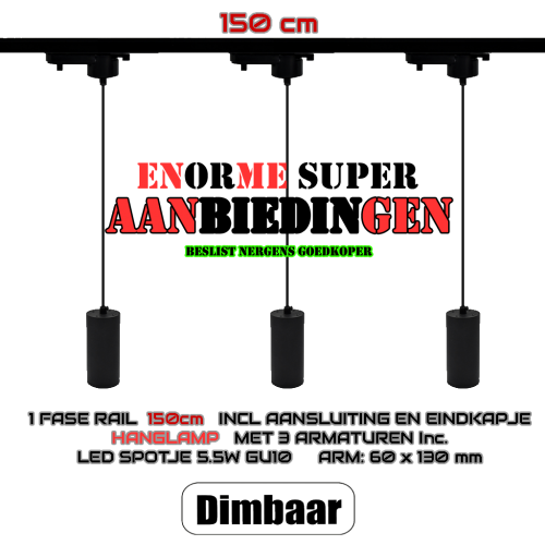 8655-1fase rail 3 hanglampen gu10 