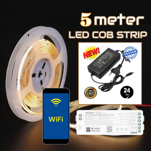 COB LEDSTRIP | 24V | IP20 | 5M | COMPLETE SET WIFI - 9184-led cob strip 3000k-wifi-5m