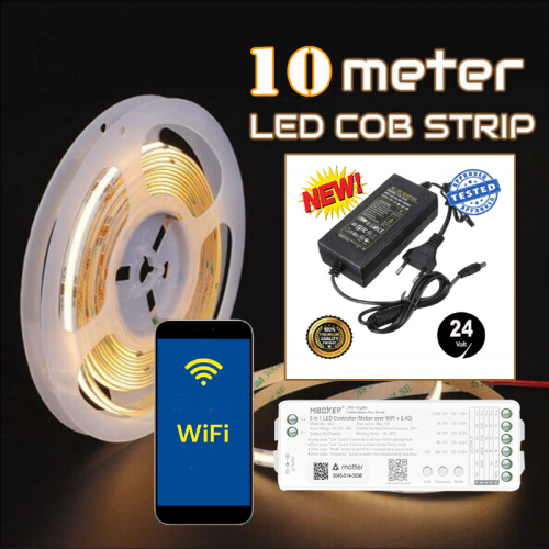 COB LEDSTRIP | 24V | IP20 | 10M | COMPLETE SET WIFI - 9185-led strip 10 meter wifi 3000k