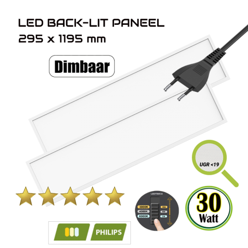 BACK-LIT LED PANEEL | EUROPA | 120X30CM | 30W | CCT-SWITCH DIMBAAR - 5173-back-lit 30120 cct dimbaar