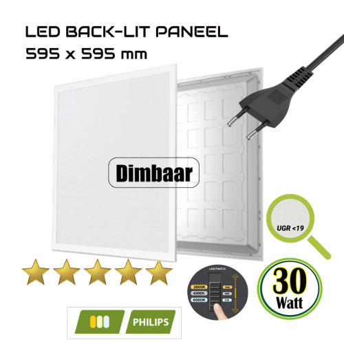 BACK-LIT LED PANEEL | EUROPA | 60X60CM | 30W | CCT-SWITCH DIMBAAR - 5172-back-lit 30w 6060 dimbaar