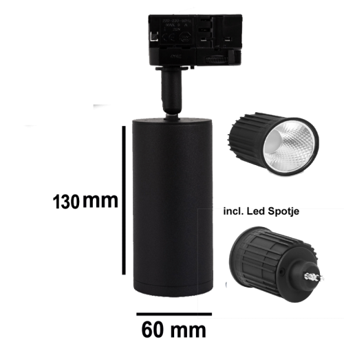 Led Tracklight 3 Fase GU10 D60xH130 Incl. titania 9w Spotje - 7405-tracksptje gu10 titania