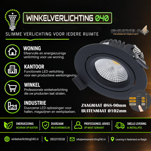 LED INBOUWSPOT  SLIM-FIT | 4W/ 6W | DIM | zwart | CCT - 8254-led inbouwspot 82-102mm zw
